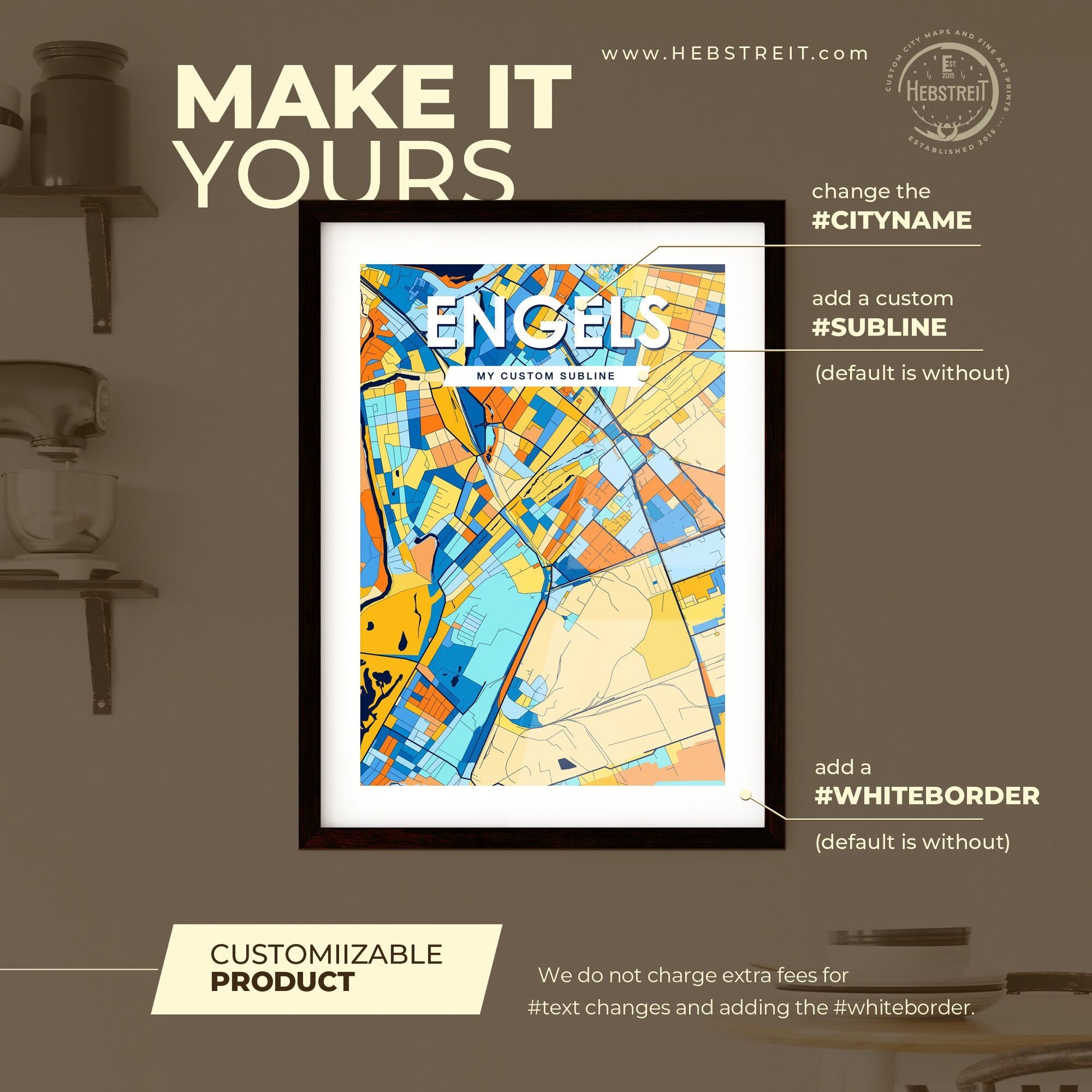 ENGELS RUSSIA Vibrant Colorful Art Map Poster Blue Orange