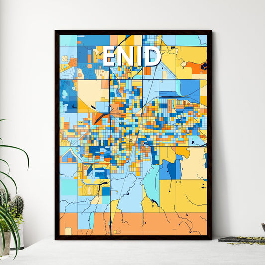 ENID OKLAHOMA Vibrant Colorful Art Map Poster Blue Orange