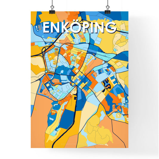 ENKÖPING SWEDEN Vibrant Colorful Art Map Poster Blue Orange