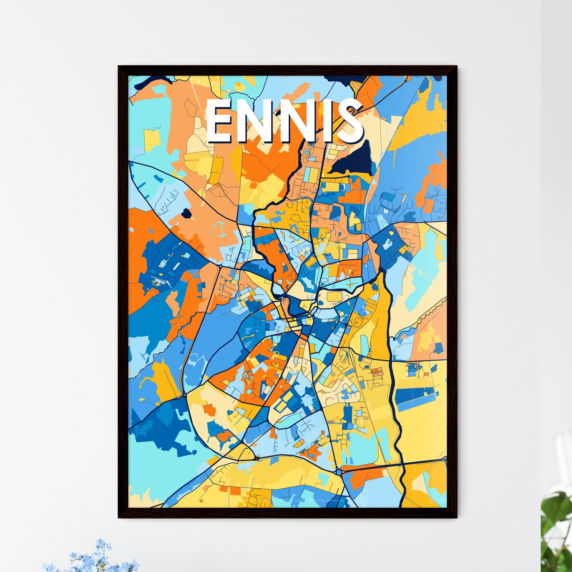 ENNIS IRELAND Vibrant Colorful Art Map Poster Blue Orange