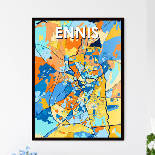 ENNIS IRELAND Vibrant Colorful Art Map Poster Blue Orange