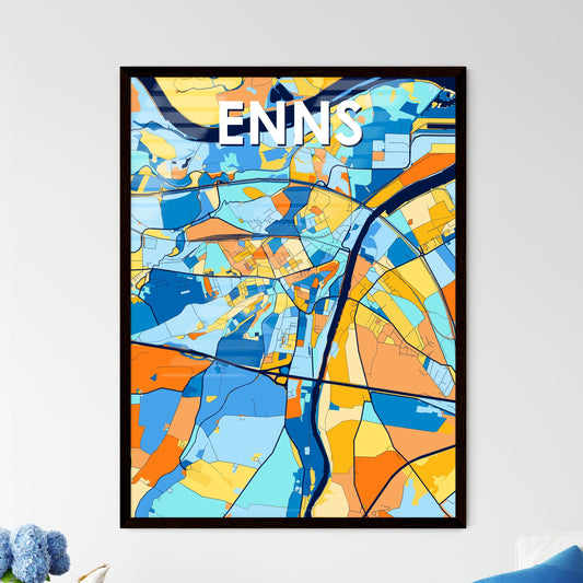 ENNS AUSTRIA Vibrant Colorful Art Map Poster Blue Orange
