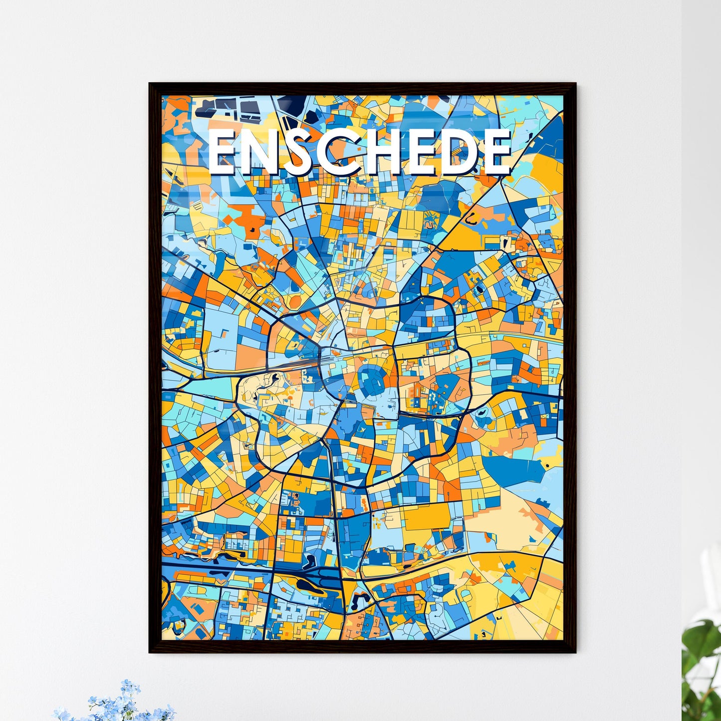 ENSCHEDE NETHERLANDS Vibrant Colorful Art Map Poster Blue Orange