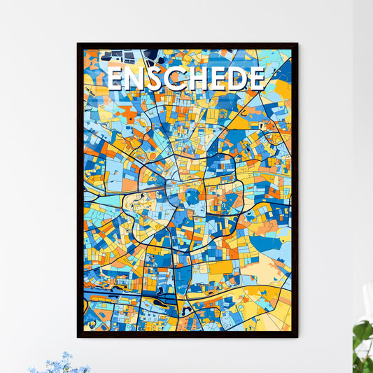 ENSCHEDE NETHERLANDS Vibrant Colorful Art Map Poster Blue Orange