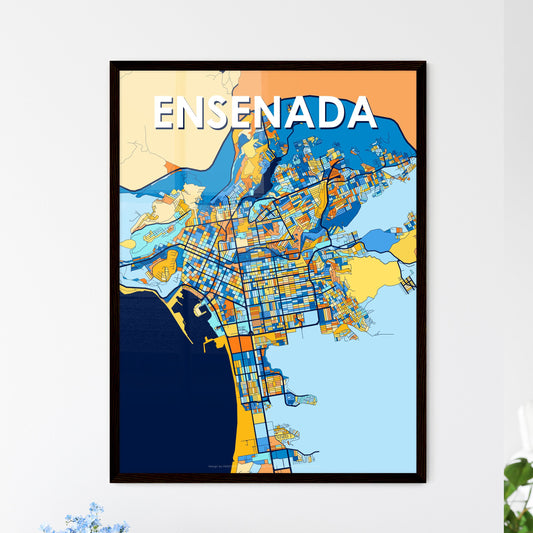 ENSENADA MEXICO Vibrant Colorful Art Map Poster Blue Orange