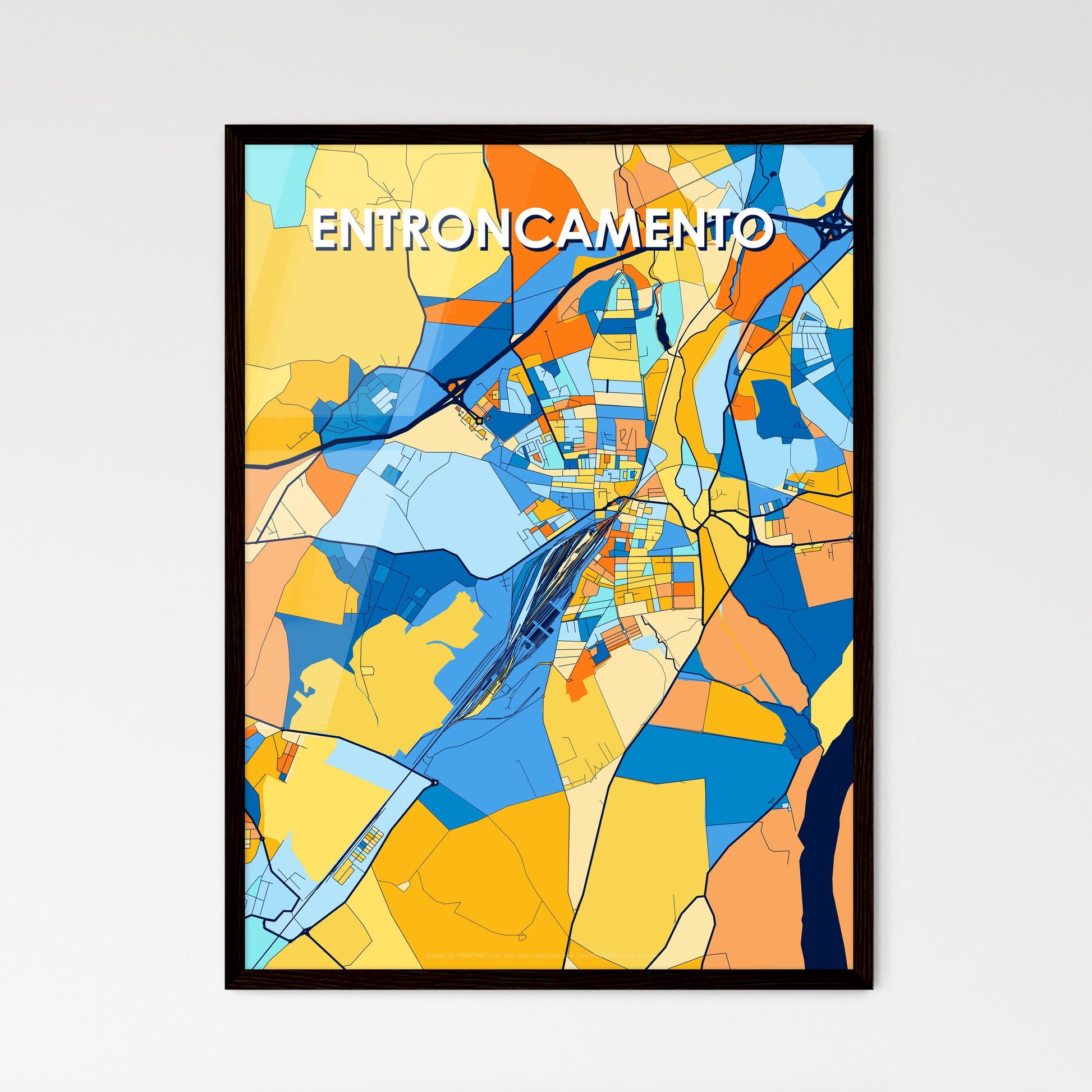 ENTRONCAMENTO PORTUGAL Vibrant Colorful Art Map Poster Blue Orange