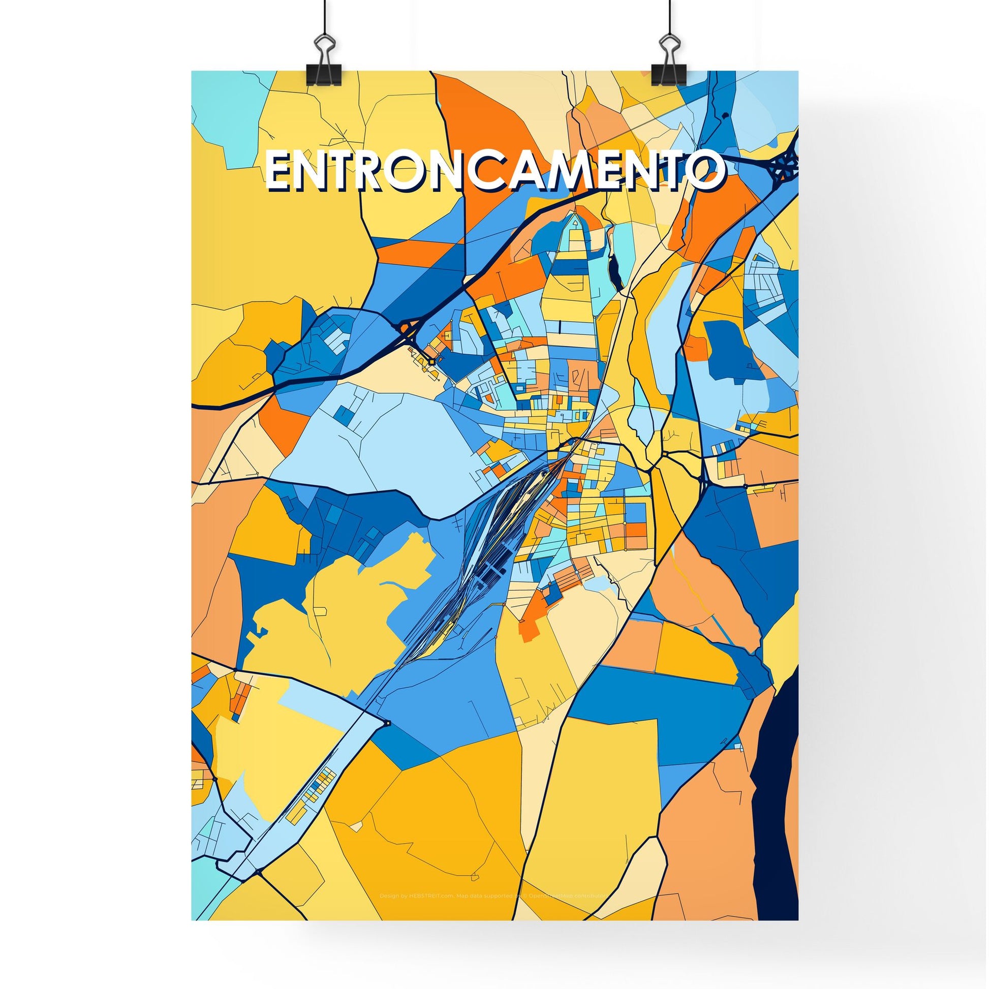 ENTRONCAMENTO PORTUGAL Vibrant Colorful Art Map Poster Blue Orange