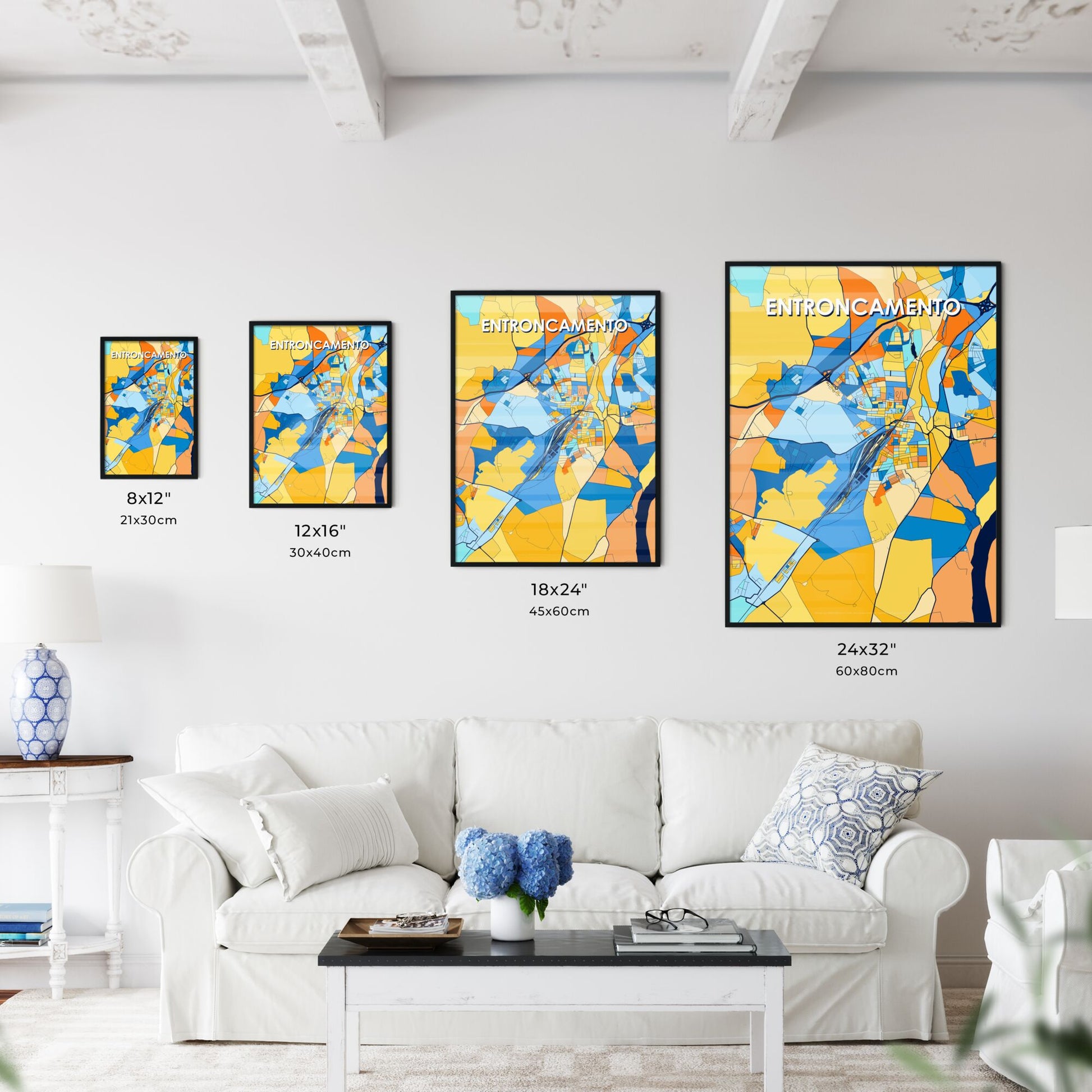 ENTRONCAMENTO PORTUGAL Vibrant Colorful Art Map Poster Blue Orange