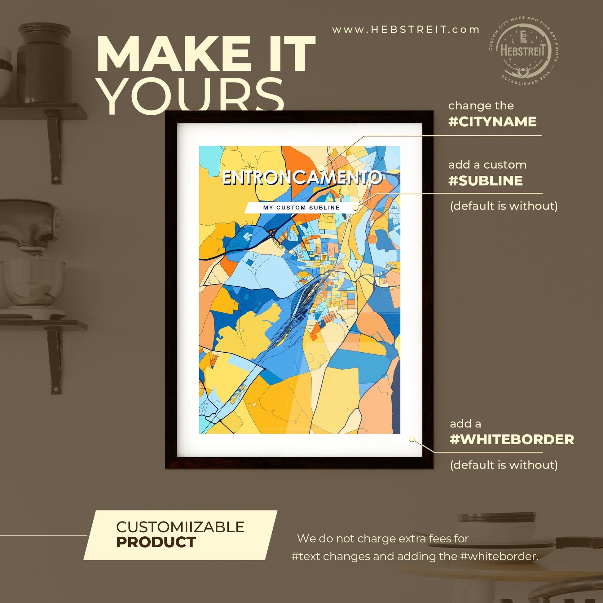 ENTRONCAMENTO PORTUGAL Vibrant Colorful Art Map Poster Blue Orange