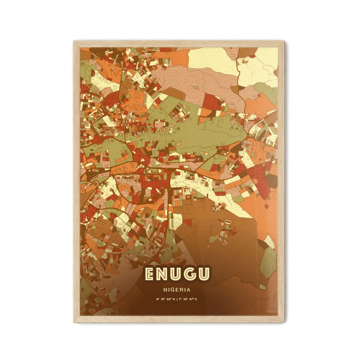 Colorful Enugu Nigeria Fine Art Map Farmhouse