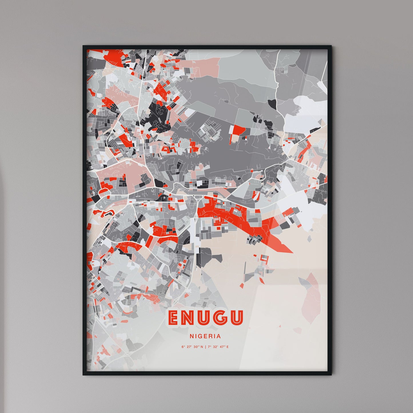 Colorful Enugu Nigeria Fine Art Map Modern Expressive