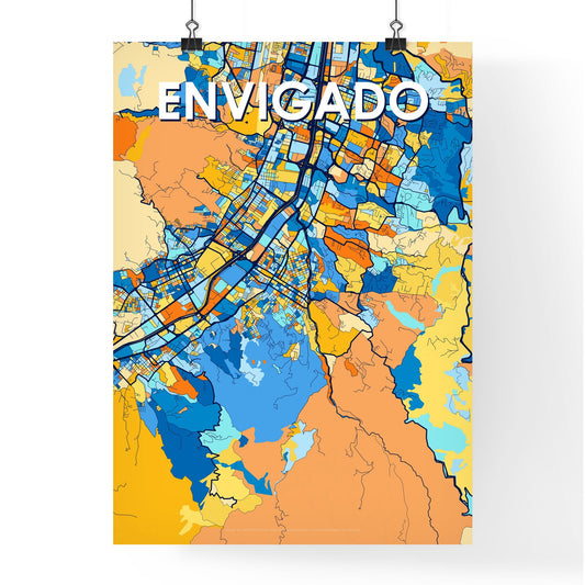 ENVIGADO COLOMBIA Vibrant Colorful Art Map Poster Blue Orange