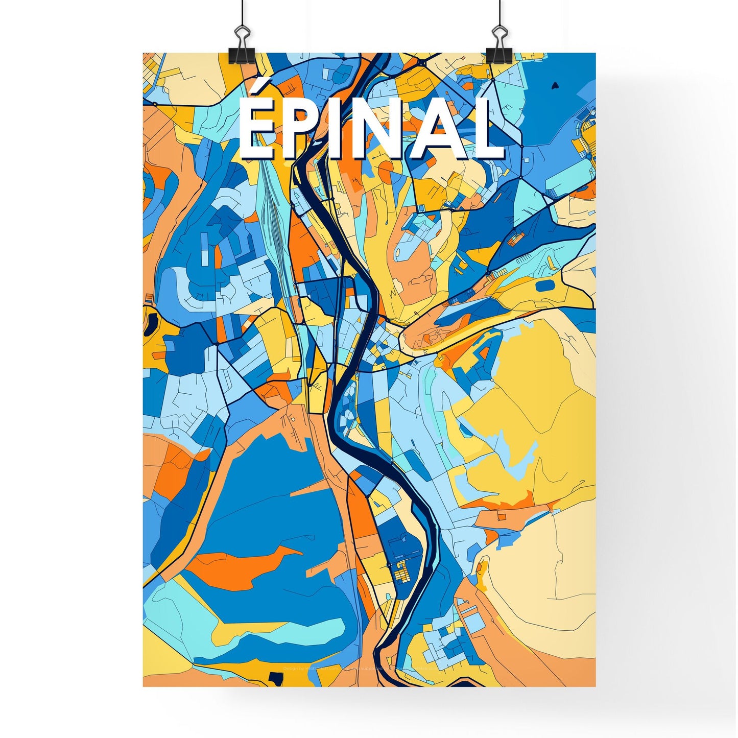 ÉPINAL FRANCE Vibrant Colorful Art Map Poster Blue Orange