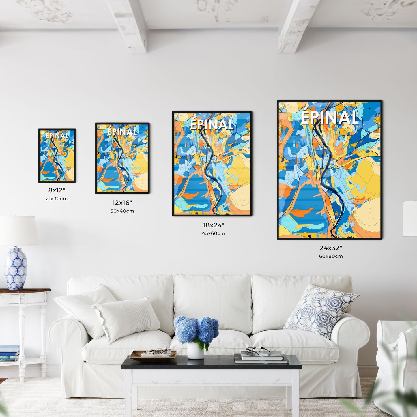 ÉPINAL FRANCE Vibrant Colorful Art Map Poster Blue Orange