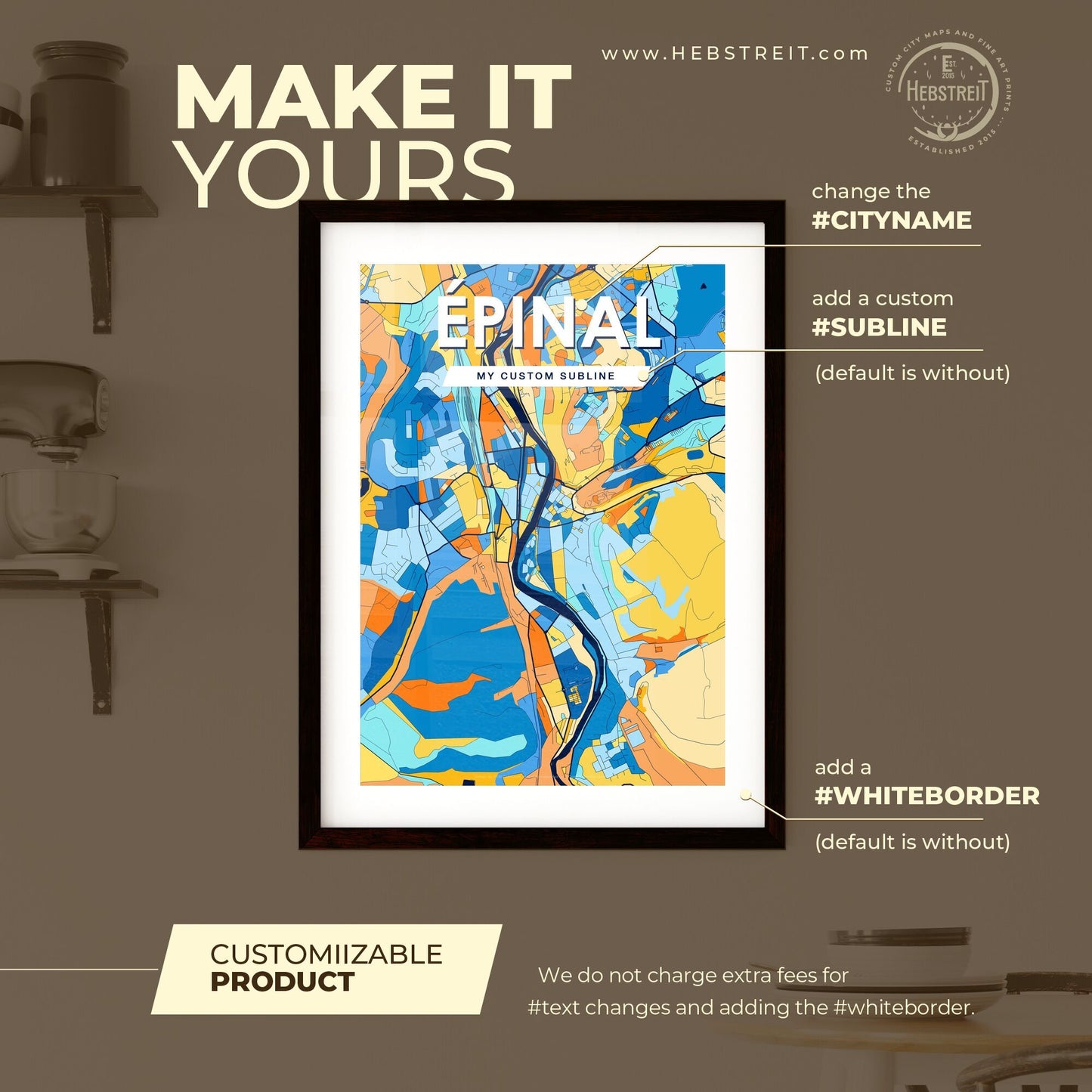 ÉPINAL FRANCE Vibrant Colorful Art Map Poster Blue Orange