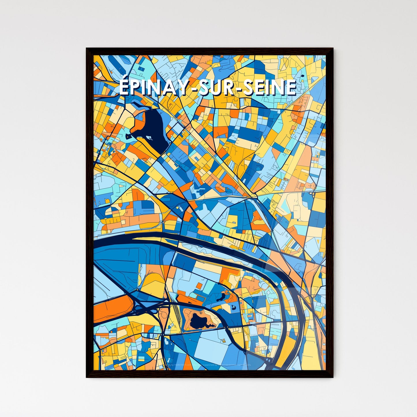 ÉPINAY-SUR-SEINE FRANCE Vibrant Colorful Art Map Poster Blue Orange