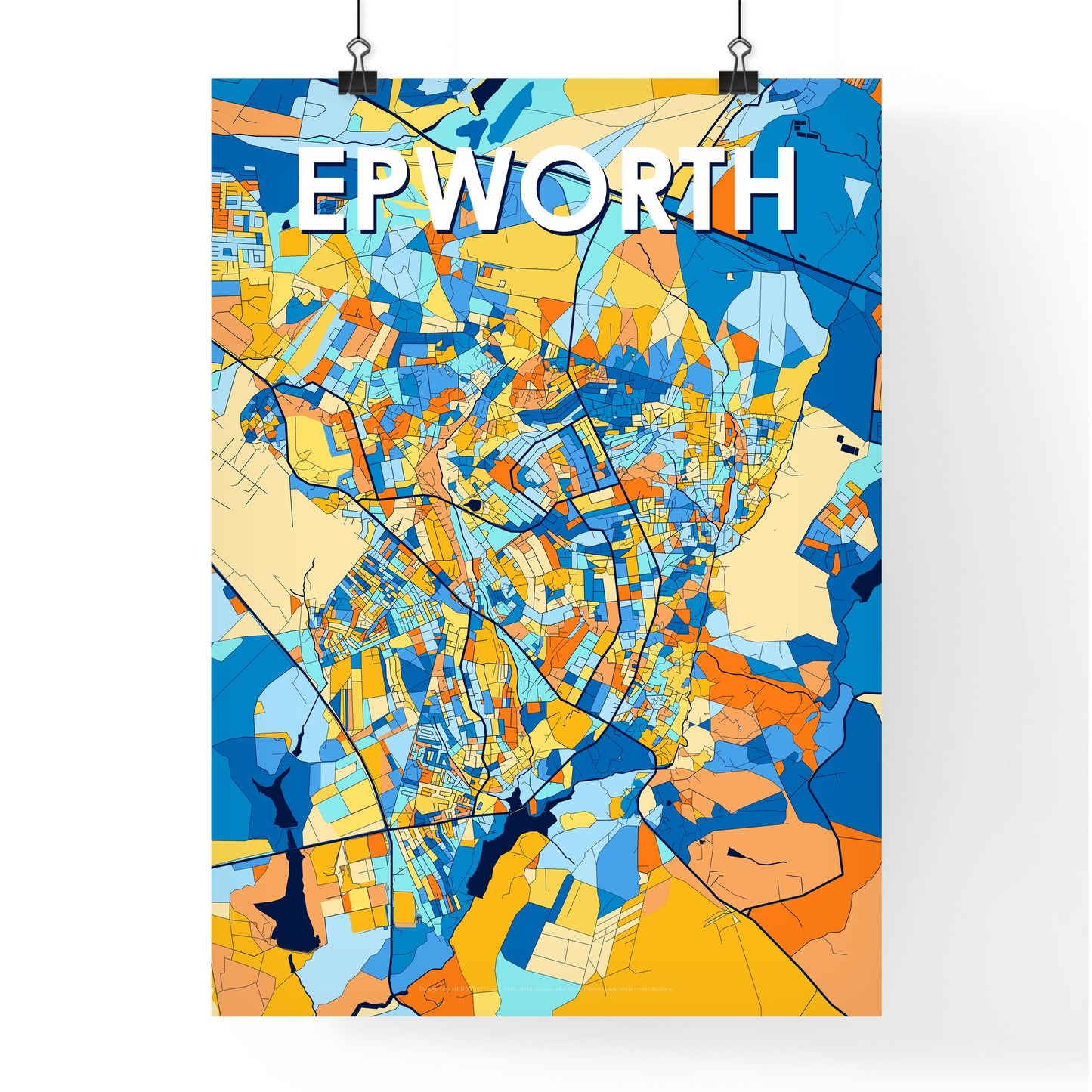 EPWORTH ZIMBABWE Vibrant Colorful Art Map Poster Blue Orange