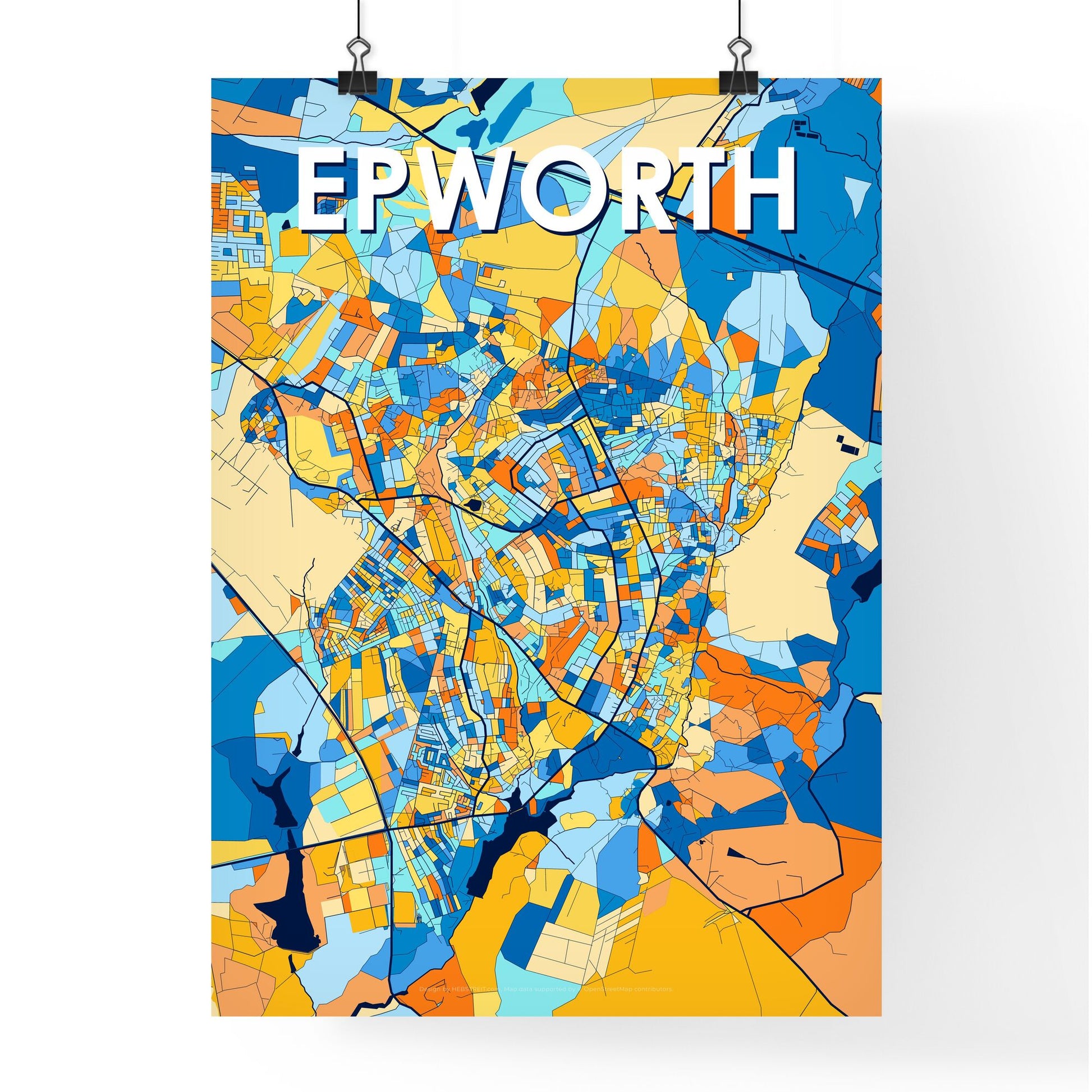 EPWORTH ZIMBABWE Vibrant Colorful Art Map Poster Blue Orange