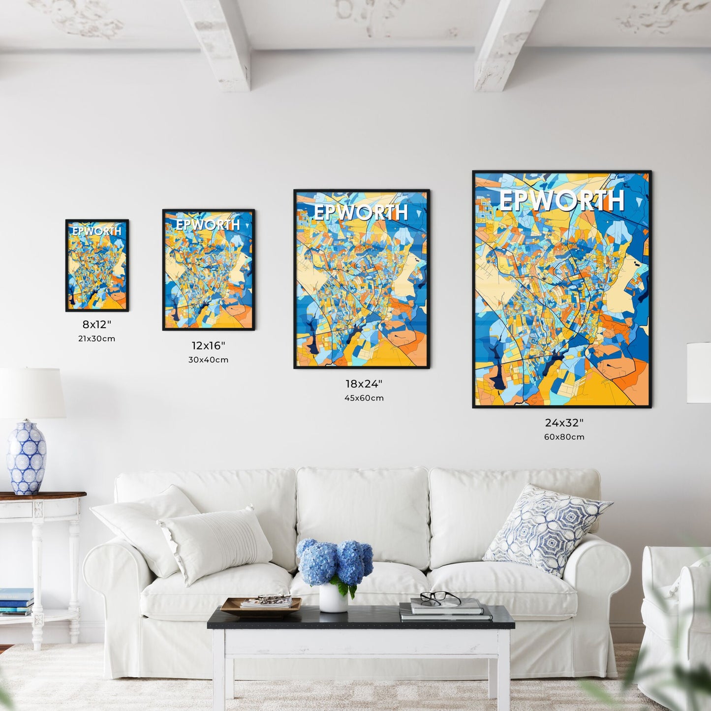 EPWORTH ZIMBABWE Vibrant Colorful Art Map Poster Blue Orange