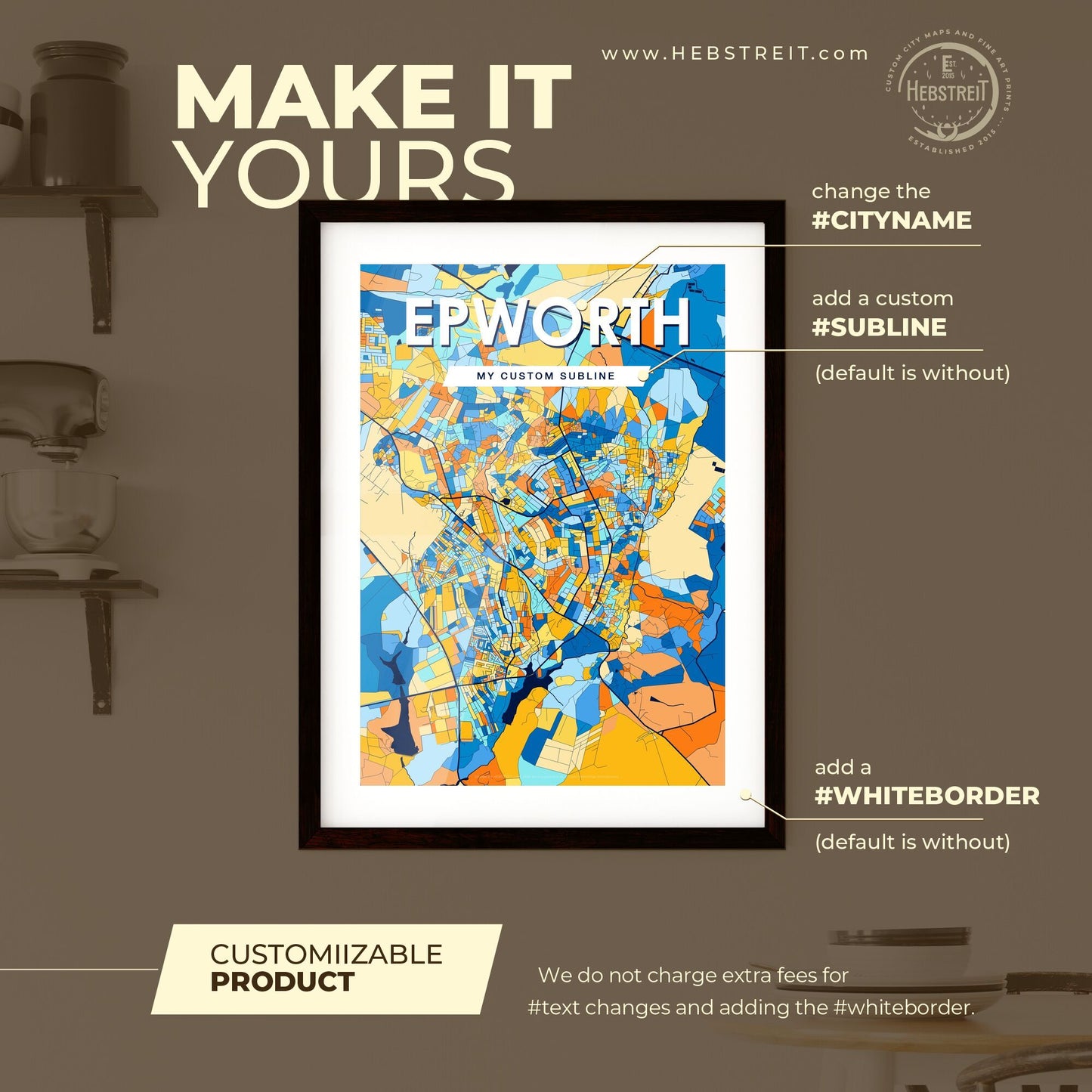 EPWORTH ZIMBABWE Vibrant Colorful Art Map Poster Blue Orange