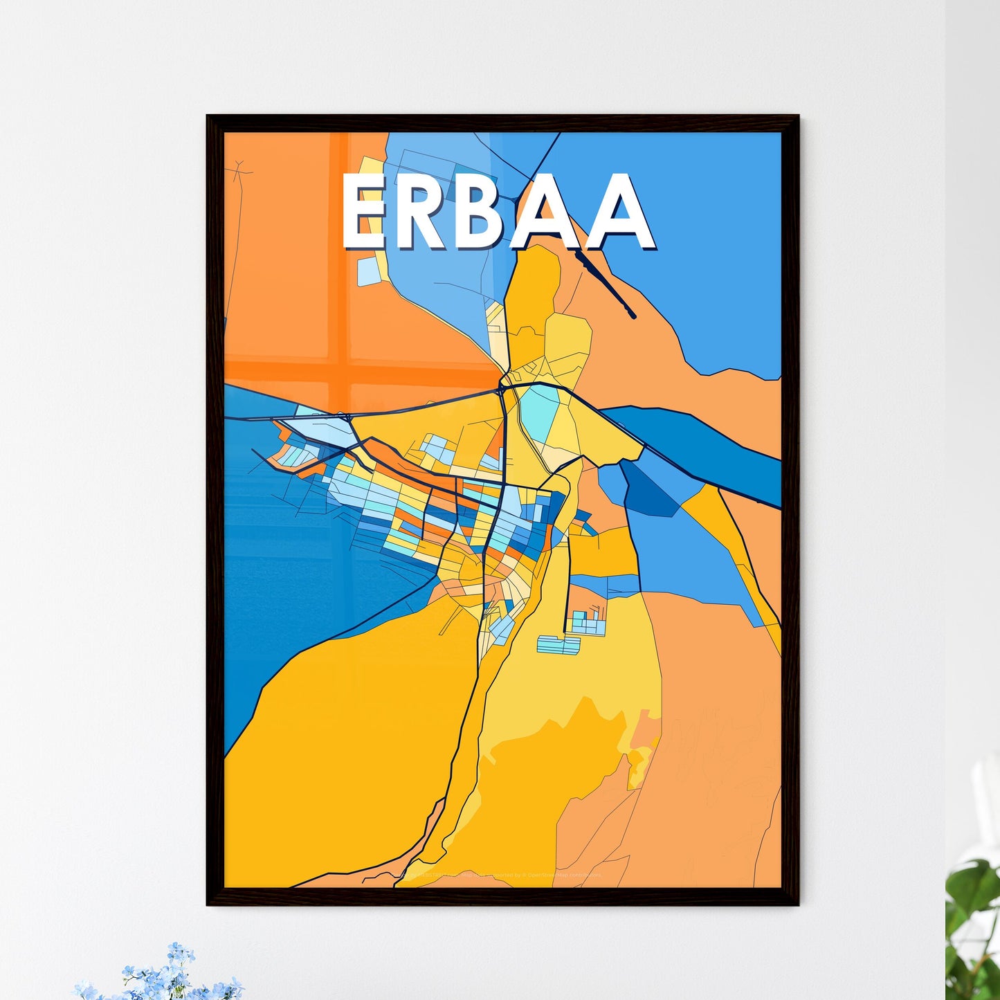 ERBAA TURKEY Vibrant Colorful Art Map Poster Blue Orange