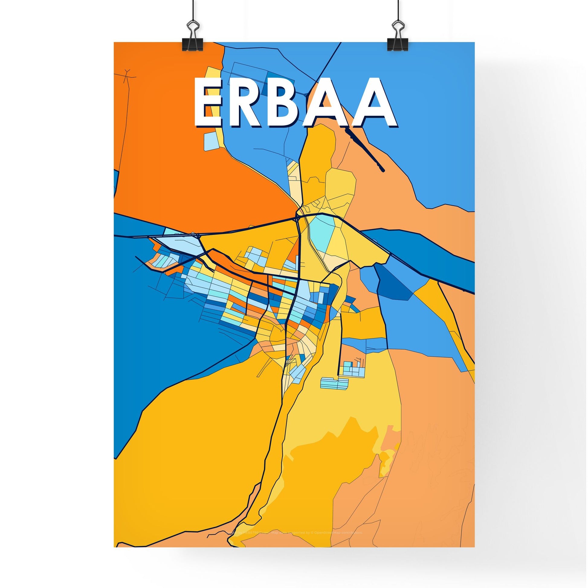 ERBAA TURKEY Vibrant Colorful Art Map Poster Blue Orange