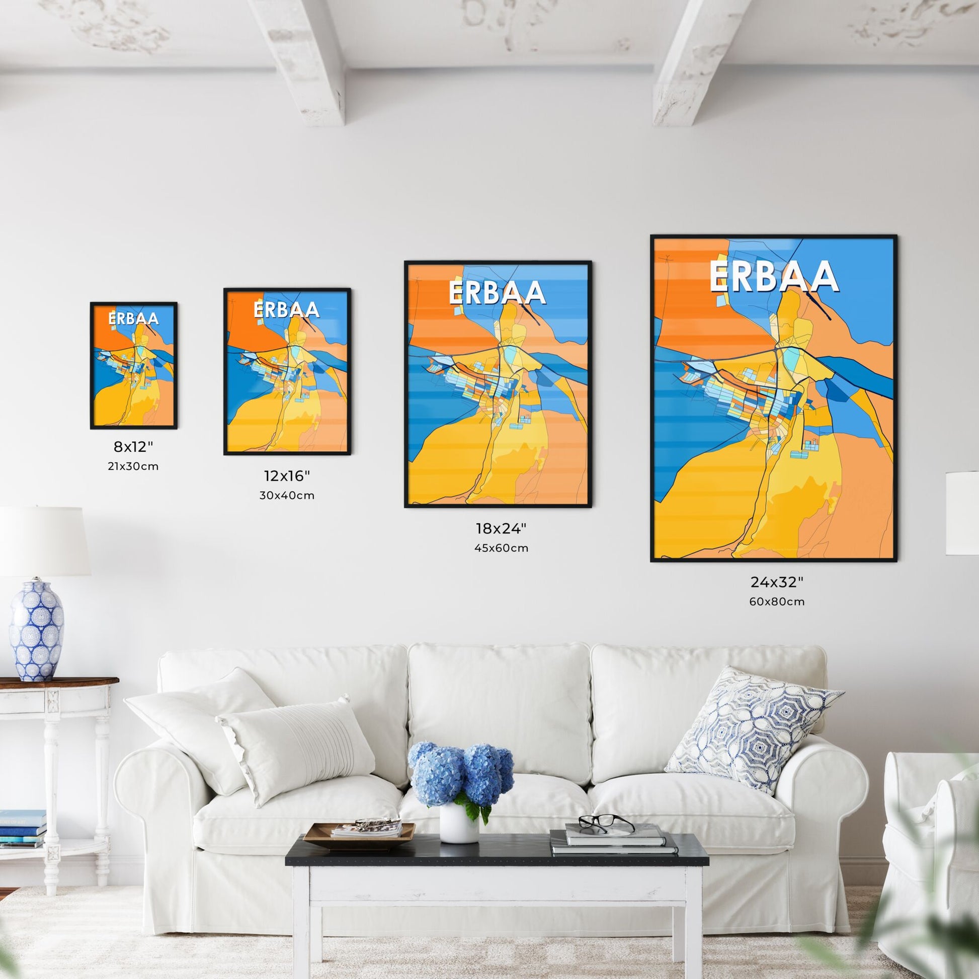 ERBAA TURKEY Vibrant Colorful Art Map Poster Blue Orange