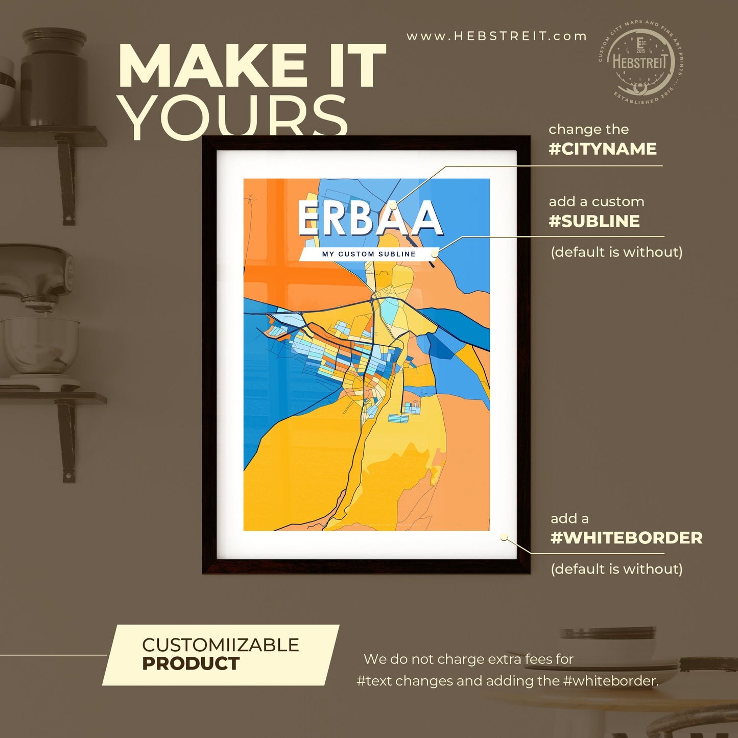 ERBAA TURKEY Vibrant Colorful Art Map Poster Blue Orange