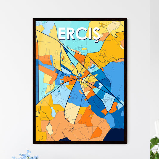 ERCIŞ TURKEY Vibrant Colorful Art Map Poster Blue Orange