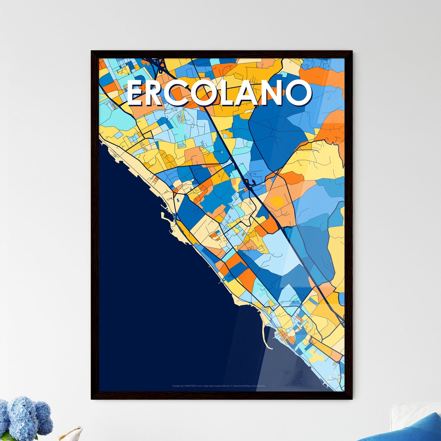 ERCOLANO ITALY Vibrant Colorful Art Map Poster Blue Orange