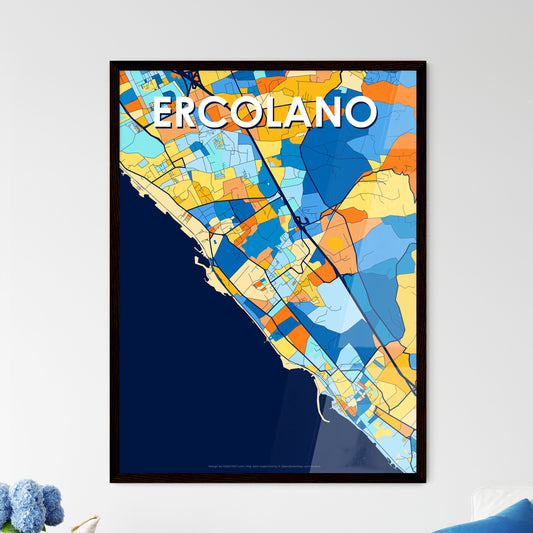 ERCOLANO ITALY Vibrant Colorful Art Map Poster Blue Orange