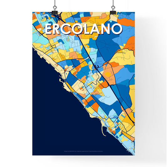 ERCOLANO ITALY Vibrant Colorful Art Map Poster Blue Orange