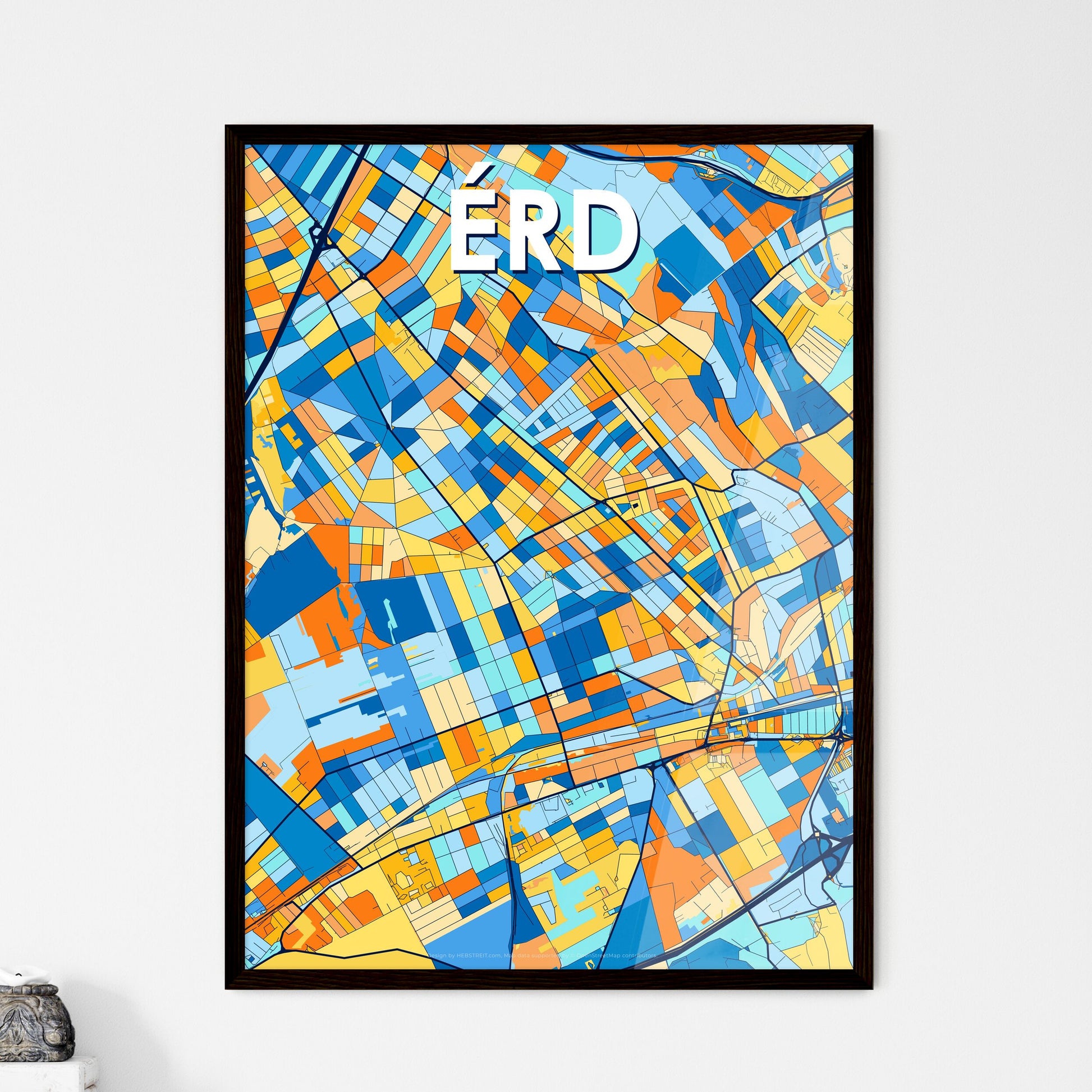 ÉRD HUNGARY Vibrant Colorful Art Map Poster Blue Orange