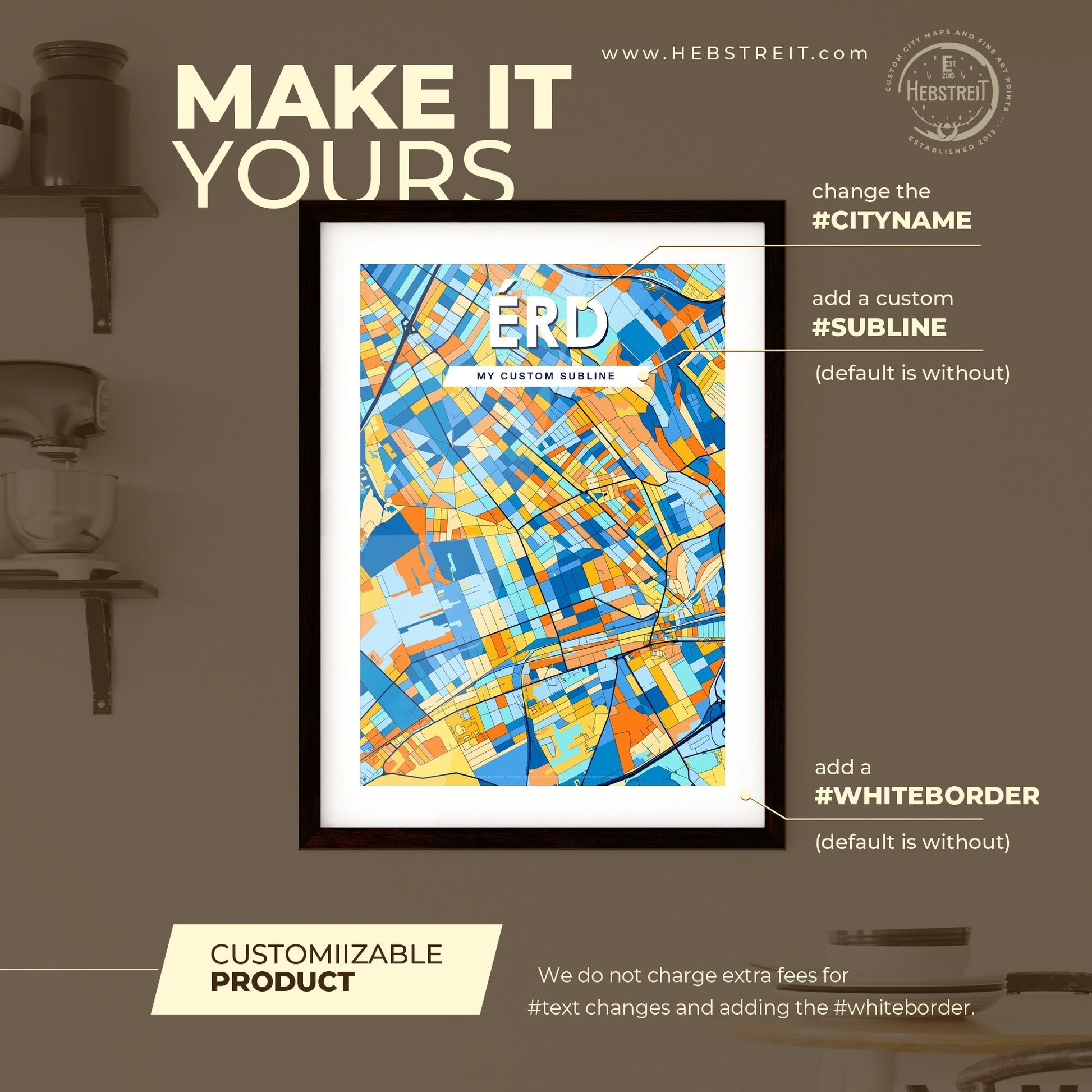 ÉRD HUNGARY Vibrant Colorful Art Map Poster Blue Orange