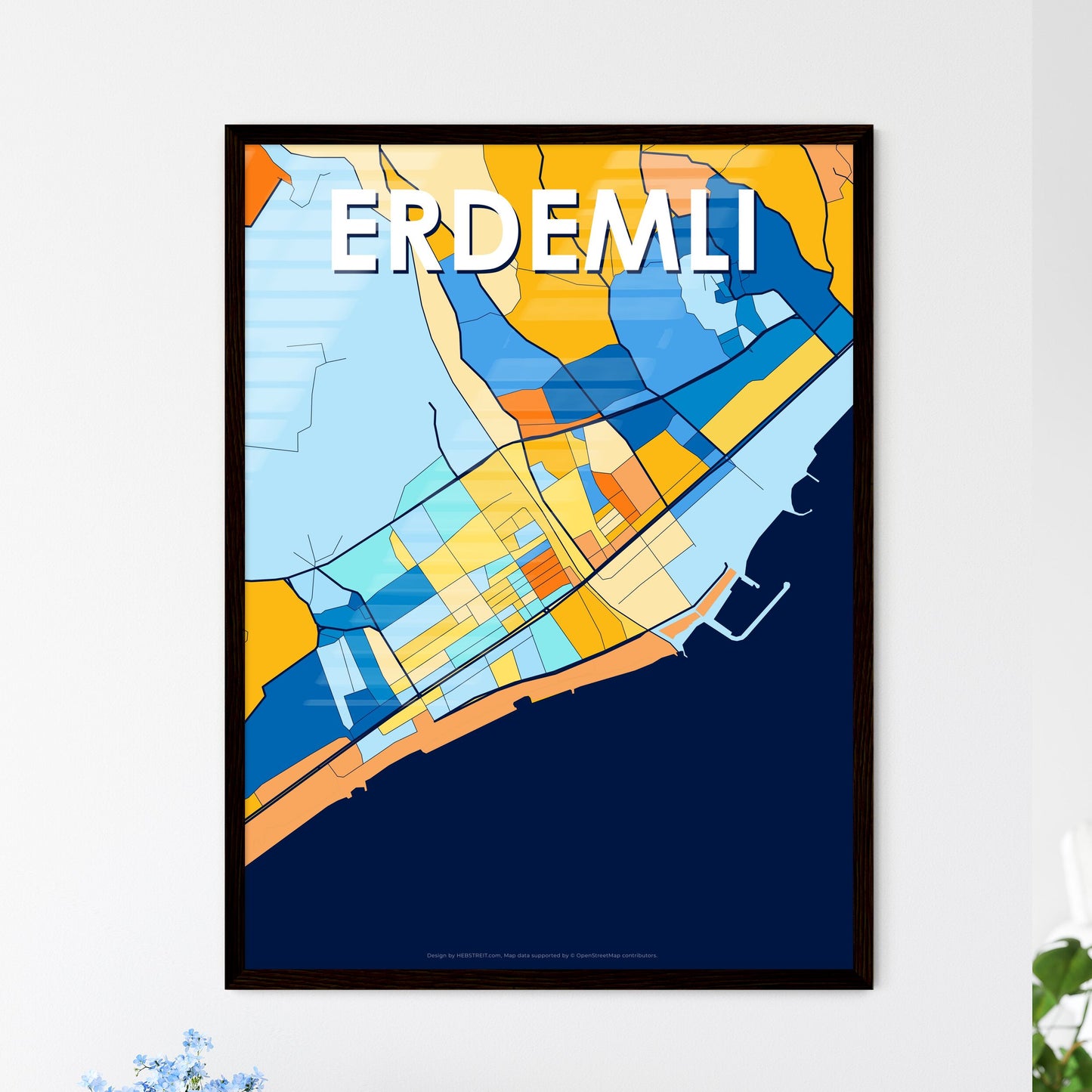 ERDEMLI TURKEY Vibrant Colorful Art Map Poster Blue Orange