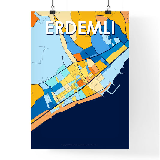 ERDEMLI TURKEY Vibrant Colorful Art Map Poster Blue Orange