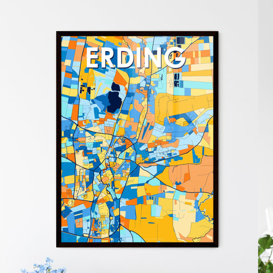 ERDING GERMANY Vibrant Colorful Art Map Poster Blue Orange