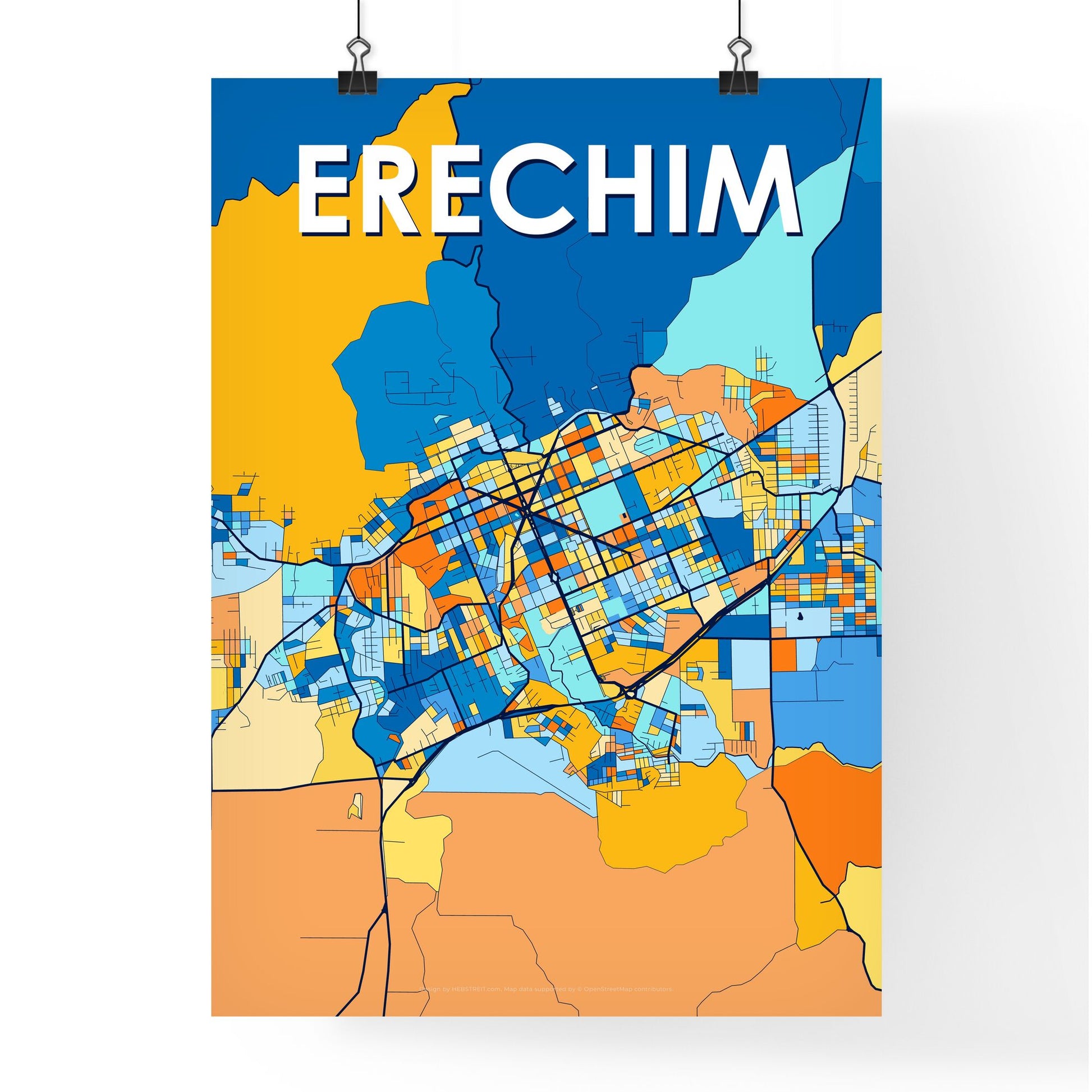 ERECHIM BRAZIL Vibrant Colorful Art Map Poster Blue Orange