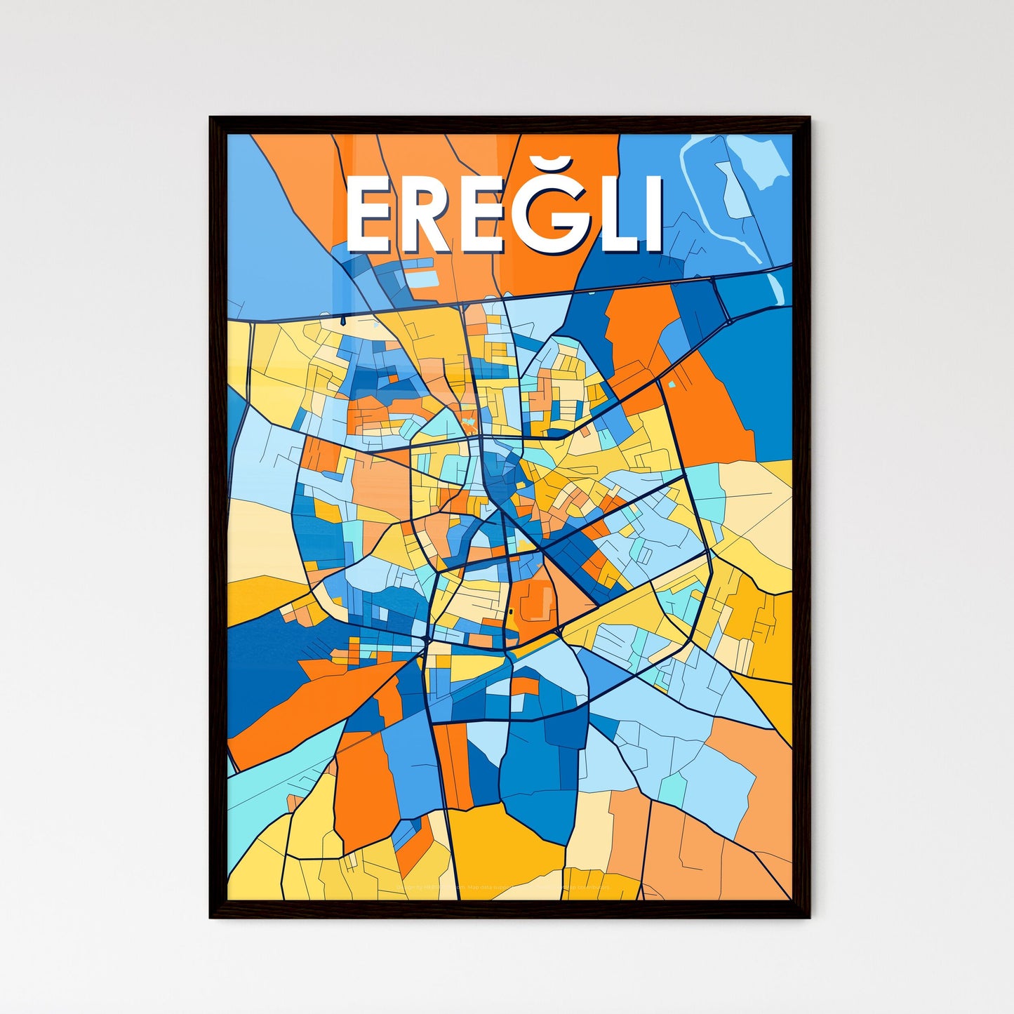 EREĞLI TURKEY Vibrant Colorful Art Map Poster Blue Orange
