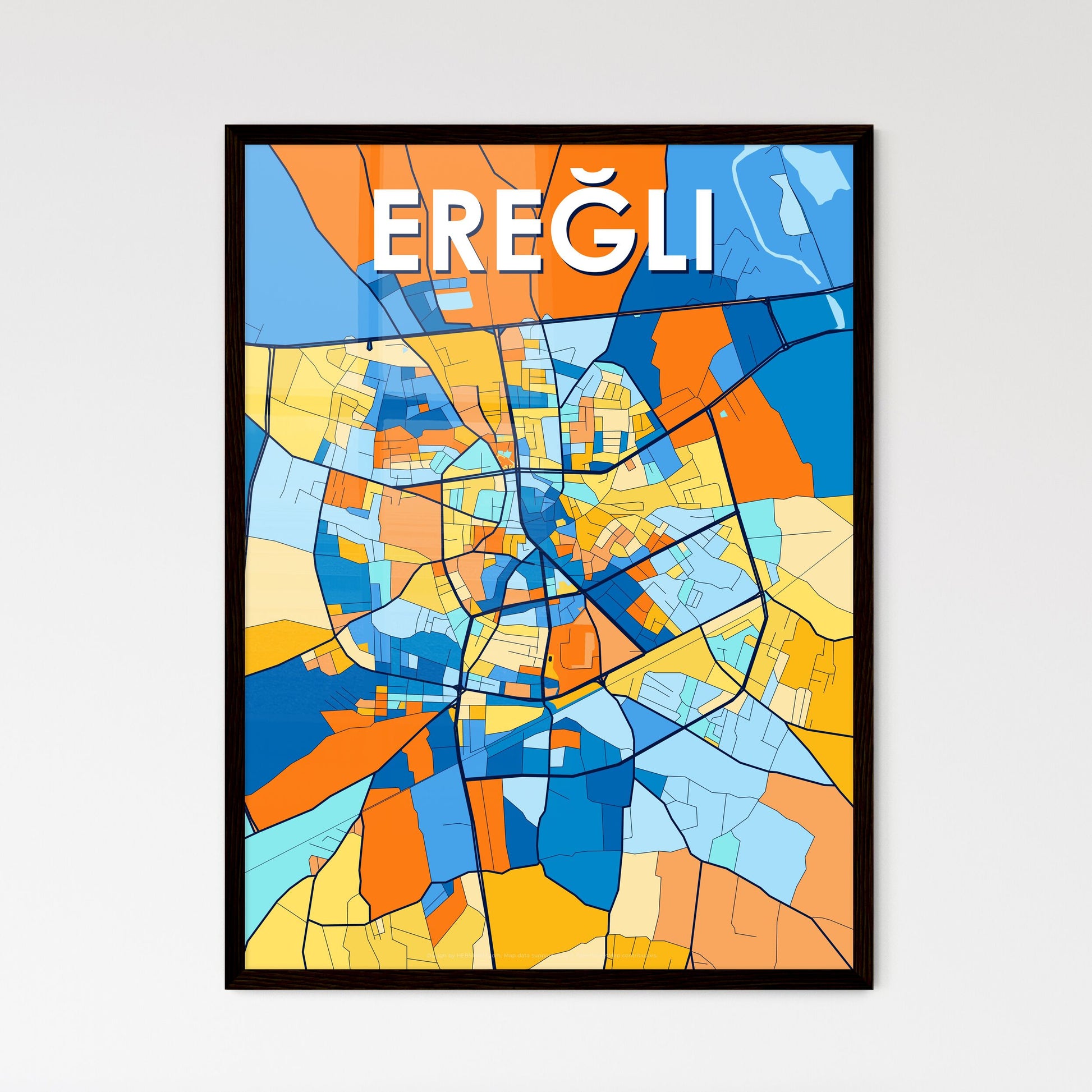 EREĞLI TURKEY Vibrant Colorful Art Map Poster Blue Orange