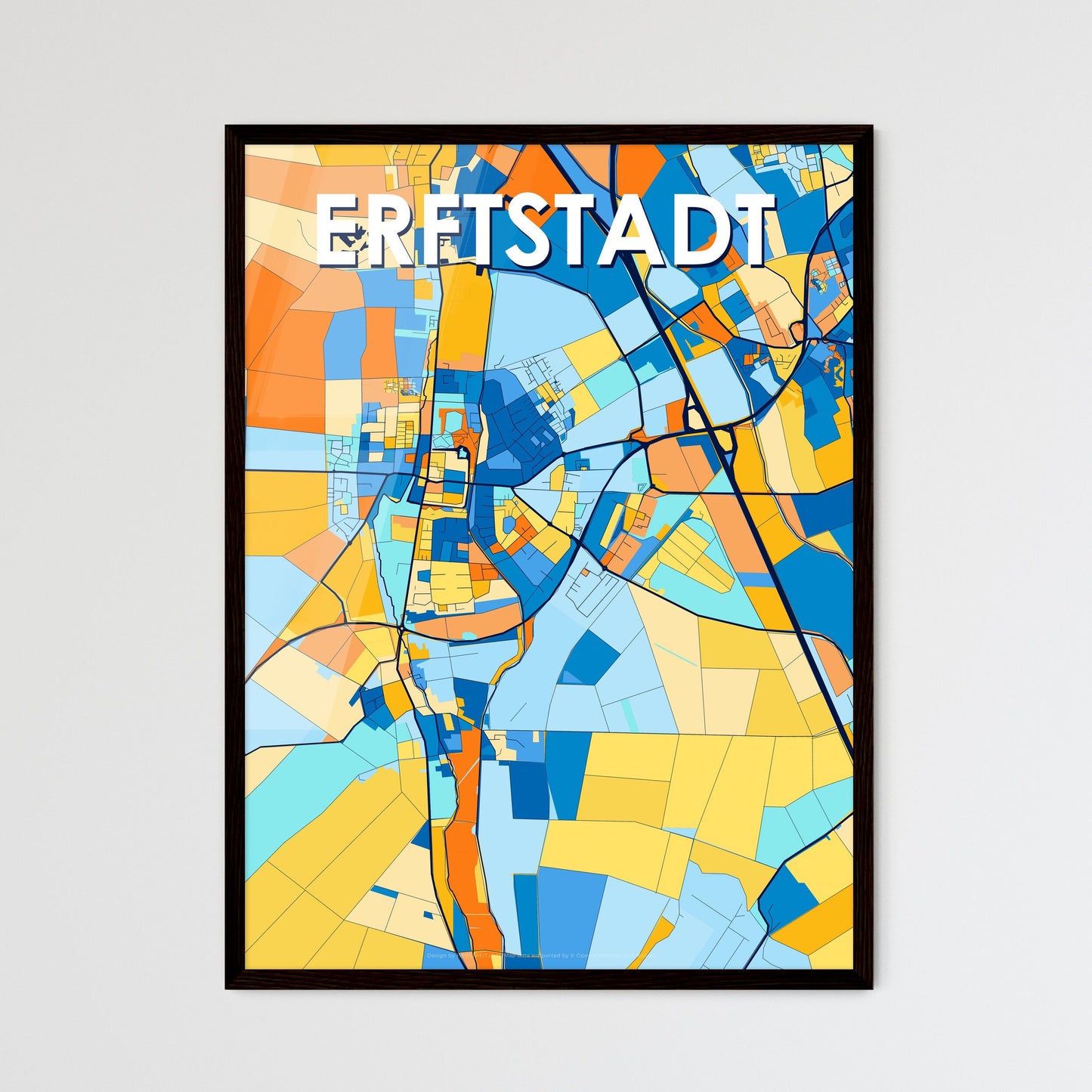 ERFTSTADT GERMANY Vibrant Colorful Art Map Poster Blue Orange