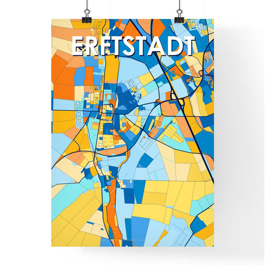 ERFTSTADT GERMANY Vibrant Colorful Art Map Poster Blue Orange