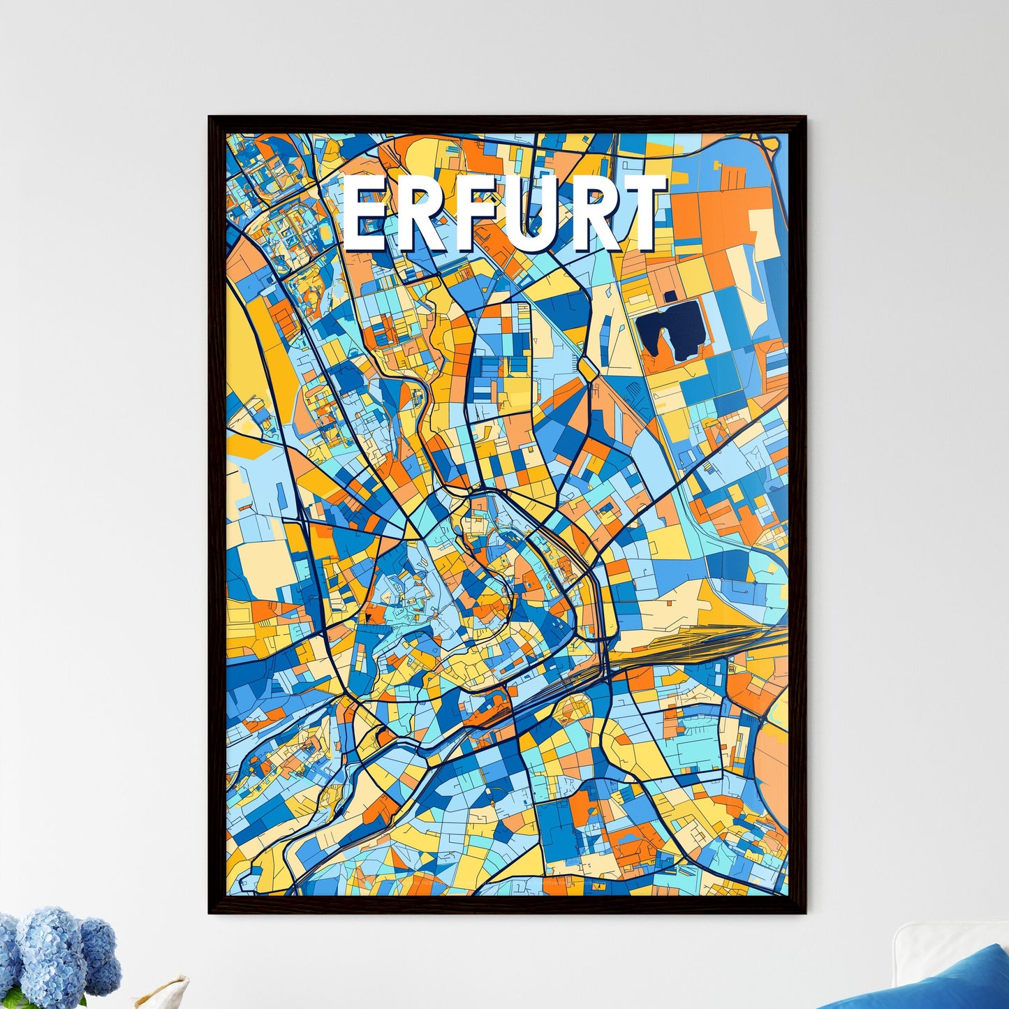 ERFURT GERMANY Vibrant Colorful Art Map Poster Blue Orange