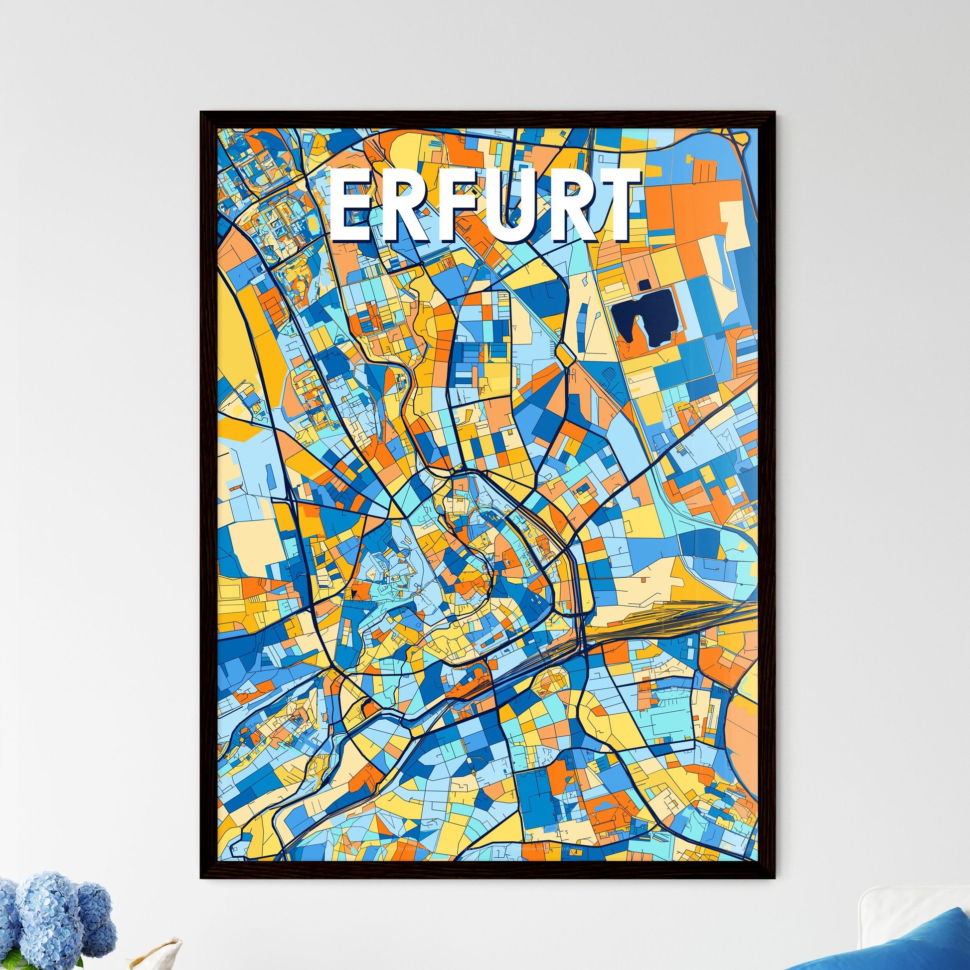 ERFURT GERMANY Vibrant Colorful Art Map Poster Blue Orange