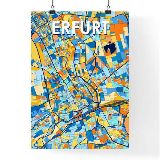 ERFURT GERMANY Vibrant Colorful Art Map Poster Blue Orange