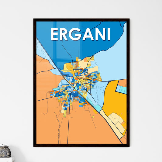 ERGANI TURKEY Vibrant Colorful Art Map Poster Blue Orange
