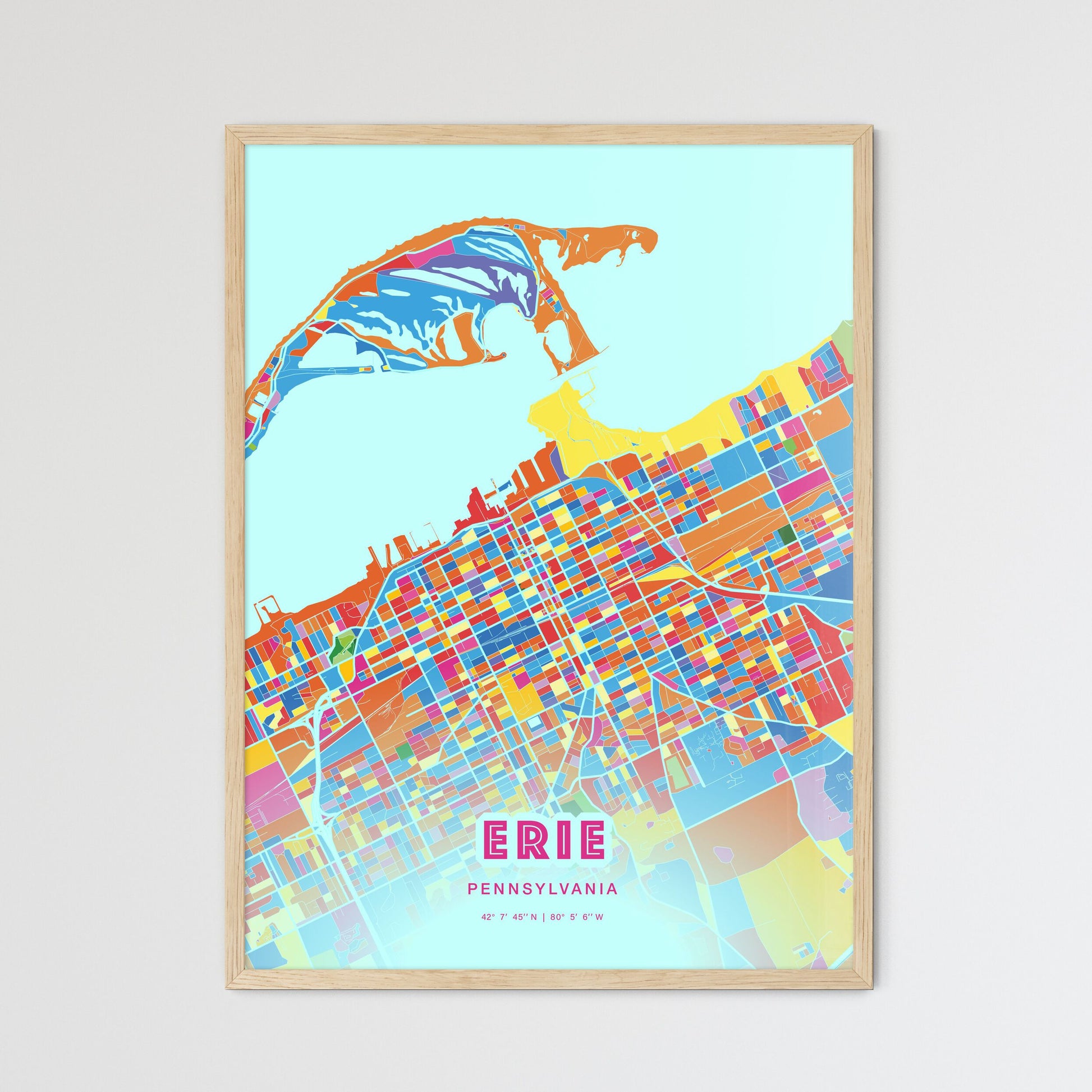 Colorful Erie Pennsylvania Fine Art Map Crazy Colors