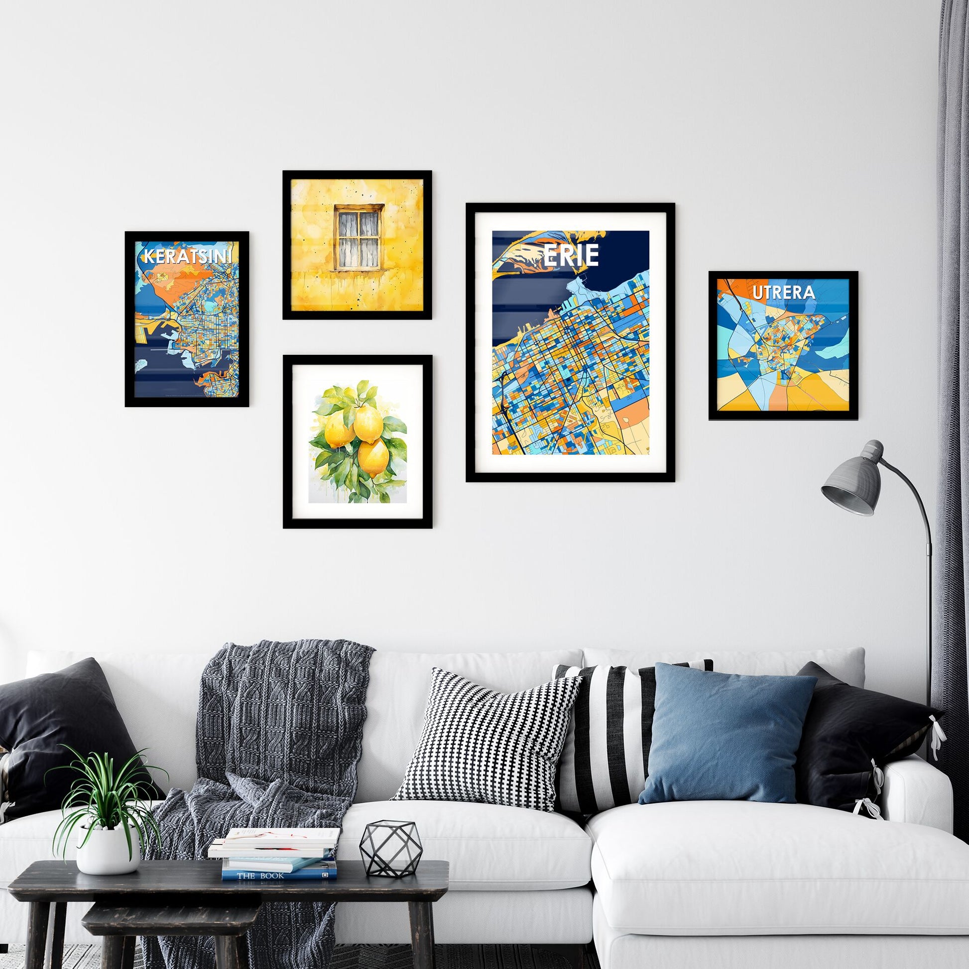 ERIE PENNSYLVANIA Vibrant Colorful Art Map Poster Blue Orange