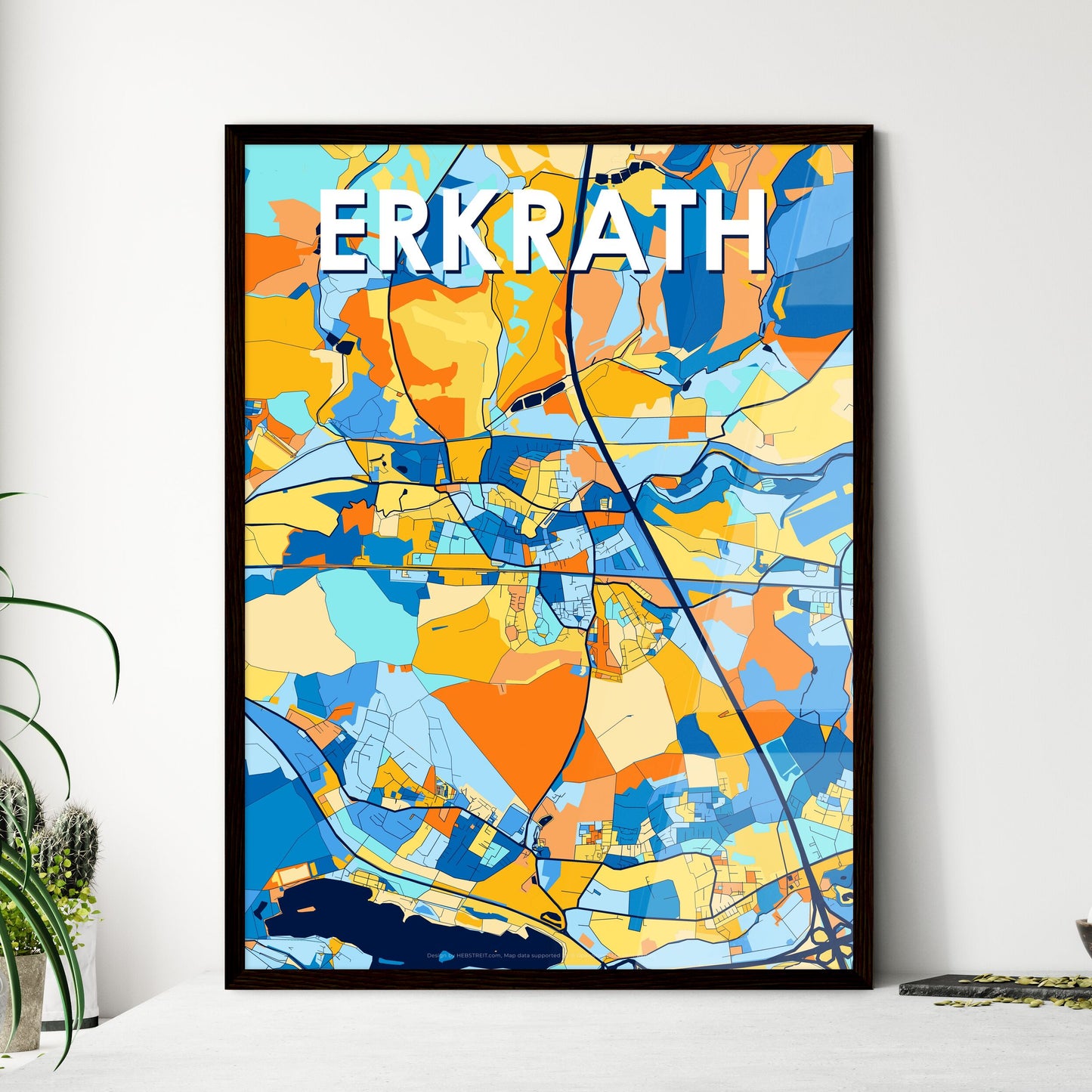 ERKRATH GERMANY Vibrant Colorful Art Map Poster Blue Orange