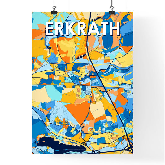 ERKRATH GERMANY Vibrant Colorful Art Map Poster Blue Orange